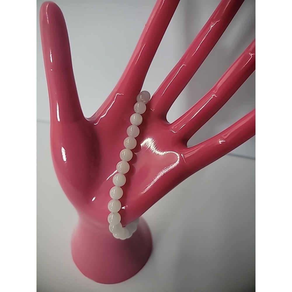 Vintage Bracelet Beaded Glass White Opaque Jewelry Costume Stretch